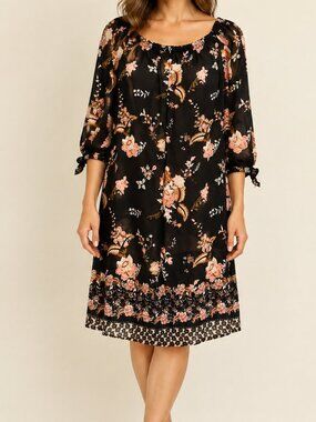 Rue 21 Black Floral On or Off-the-Shoulder Dress – Pink & Beige Flowers – Size L